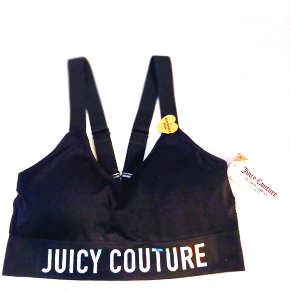 JUICY COUTURE Sports Bra IRRIDESCENT Silver Glow Letters V-Back Straps BLACK M - Picture 15 of 17